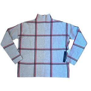 🆕 Tahari Plaid Turtleneck Red Cream Women’s Size Small